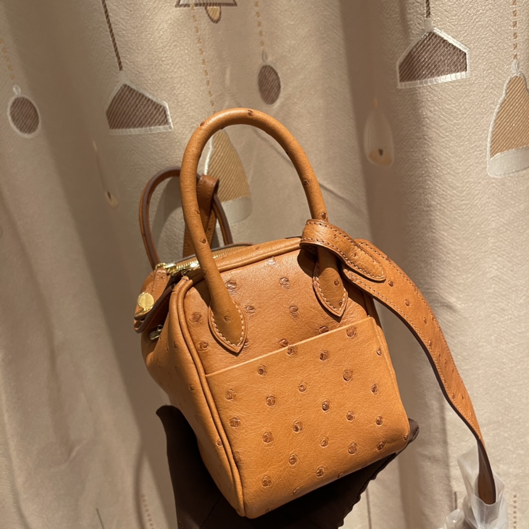 에르메스 미니 린디백 골드브라운 금장 타조가죽